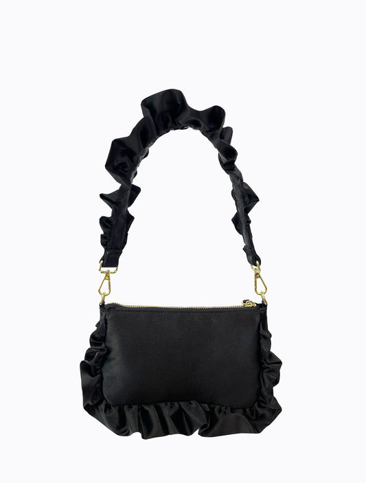 Frilled Satin Bag - Black