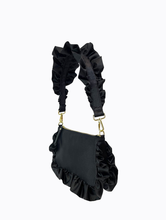 Frilled Satin Bag - Black