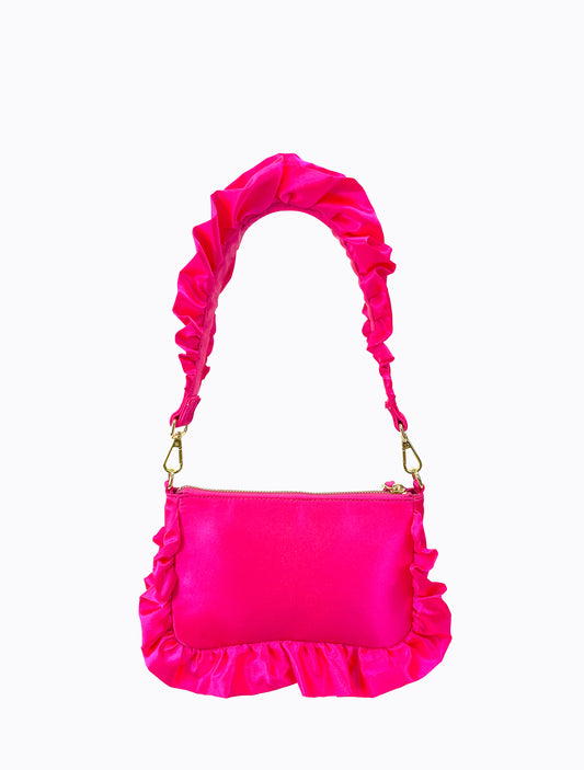 Frilled Satin Bag - Hot Pink
