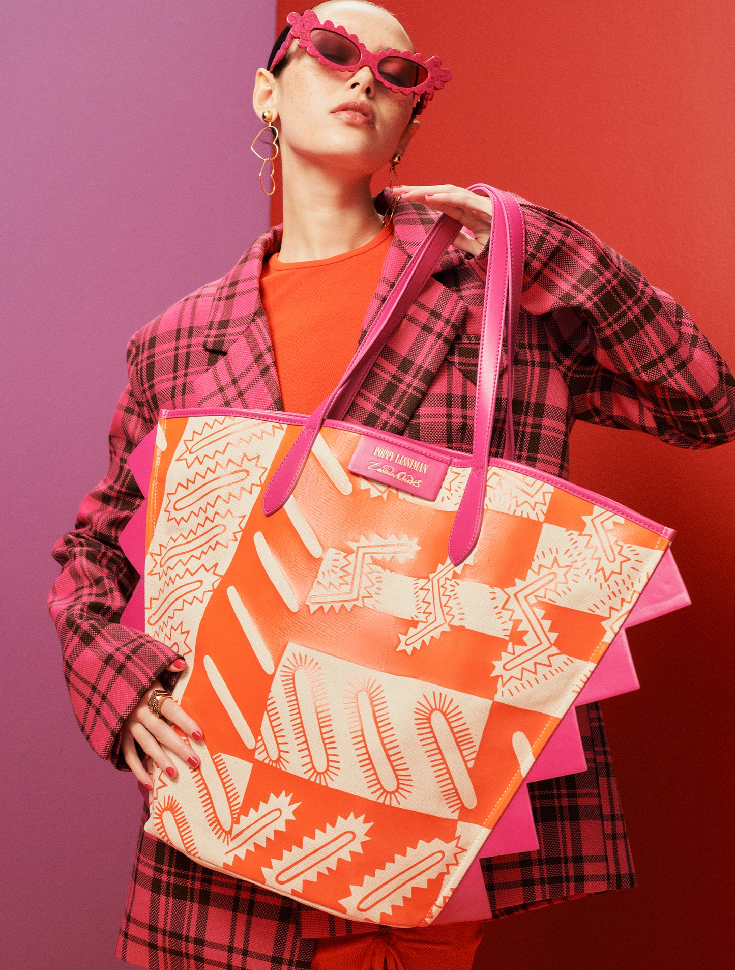 Geo Sparkle Tote - Orange / Magenta