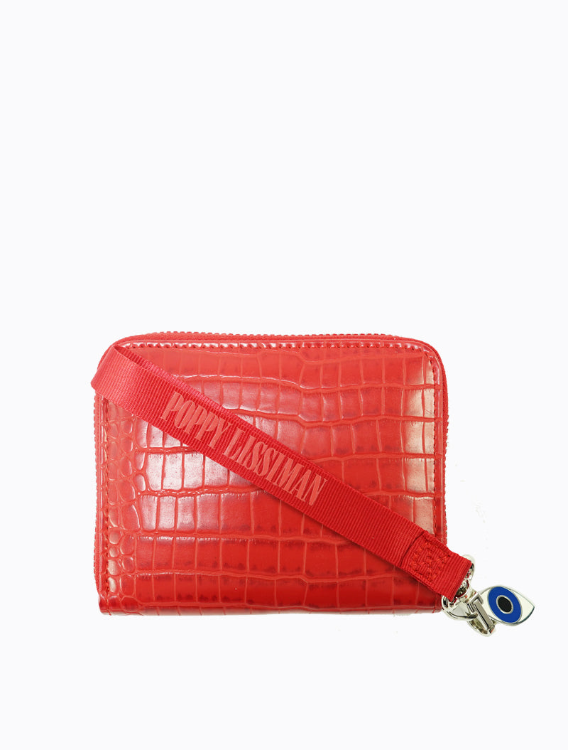 Large Zipper Wallet in Red Shiny Crocodile Leather - Bill Wall Leather Inc.