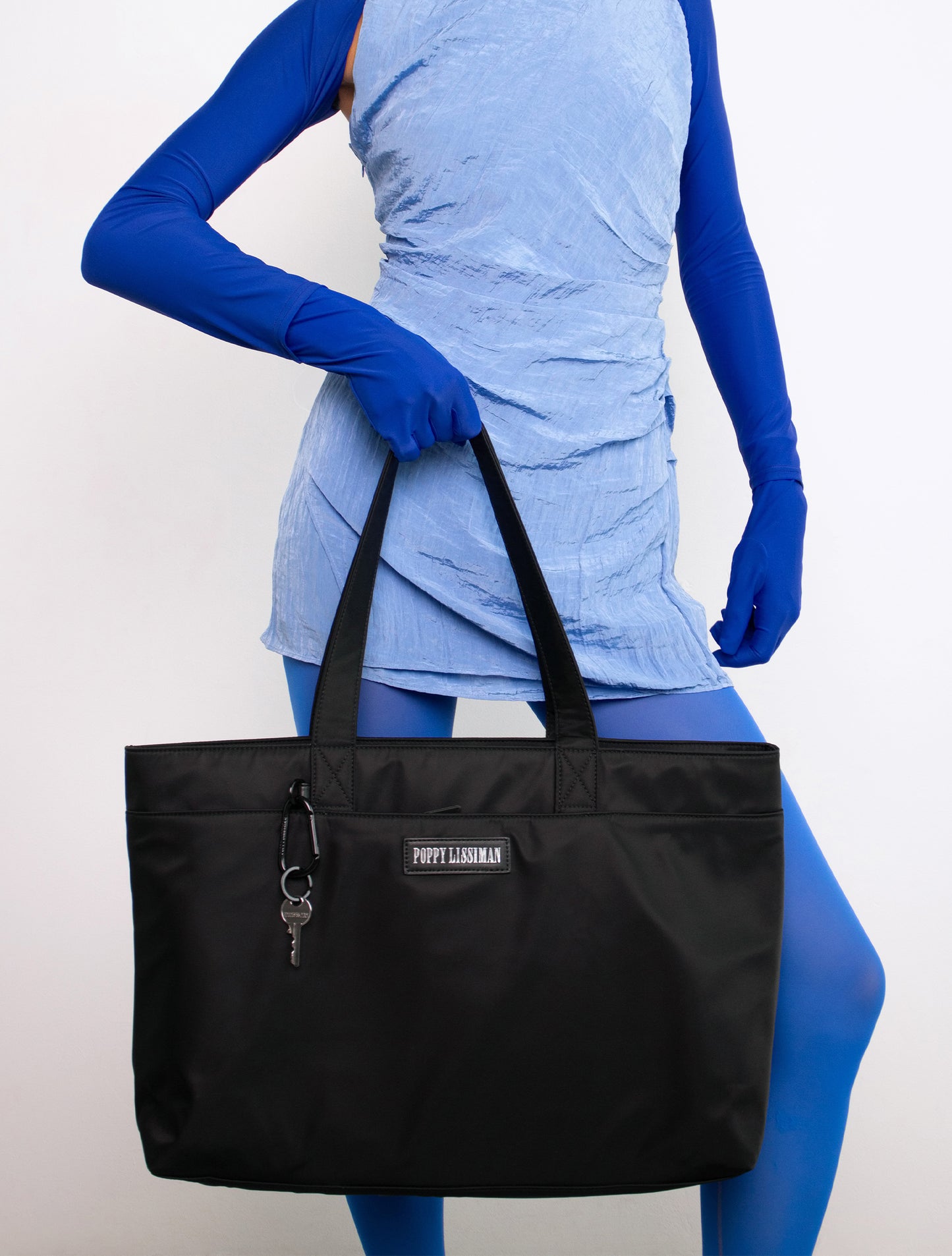 Winnie Laptop Tote - Black / Sky Blue